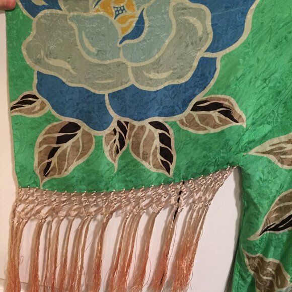 Vintage Kimono Knotted Fringed Made In Japan Floral Robe Open Front Flowers OS - Picture 4 of 7